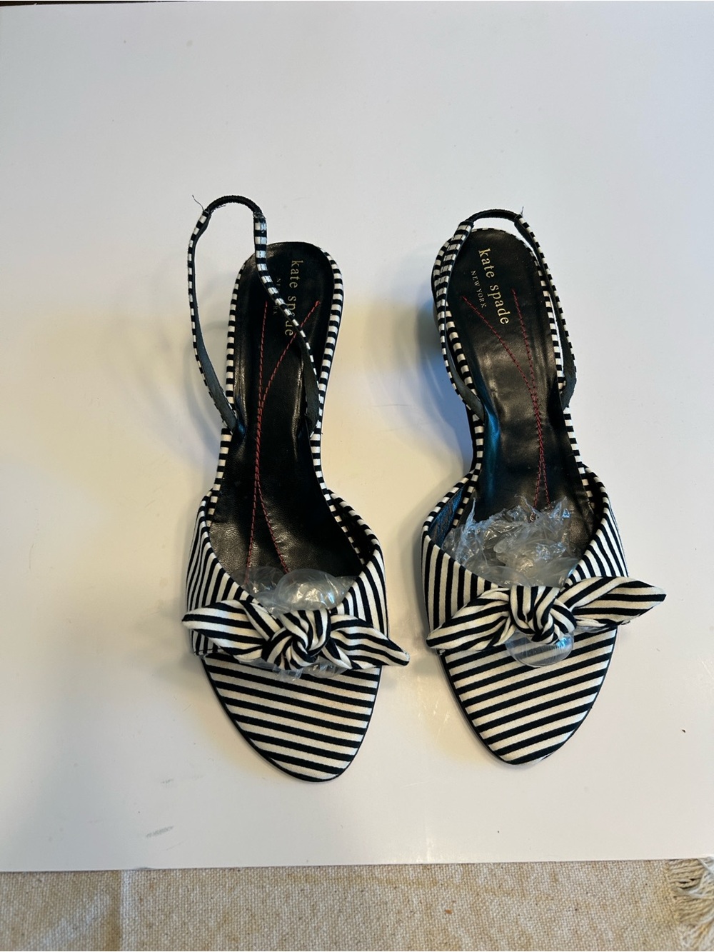 kate spade Black and White Striped Knot Slingback Heel - Picture 2 of 5